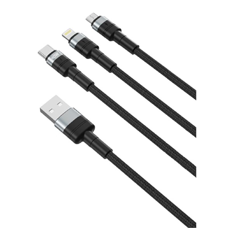 CABLE NBQ191 CARGA RAPIDA 40W 3 EN 1 | MICRO + TIPO C + LIGHTNING A USB XO - XONBQ191