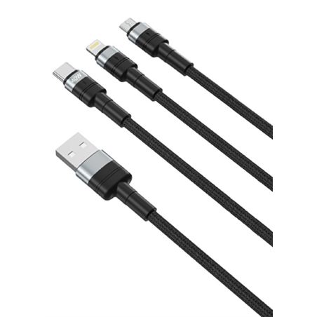 CABLE NBQ191 CARGA RAPIDA 40W 3 EN 1 | MICRO + TIPO C + LIGHTNING A USB XO - XONBQ191