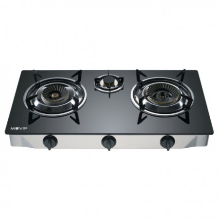COCINA GAS INOX 3 FUEGOS CRISTAL TEMPLADO MUVIP