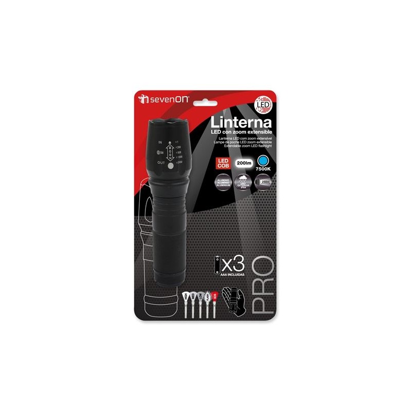 LINTERNA LED ZOOM EXTENSIBLE 200LUMEN...
