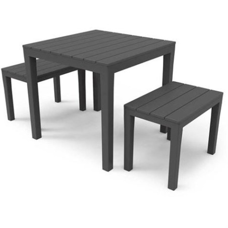 CONJUNTO DE JARDIN MESA + 2 BANQUETAS PAPAU ANTRACITA