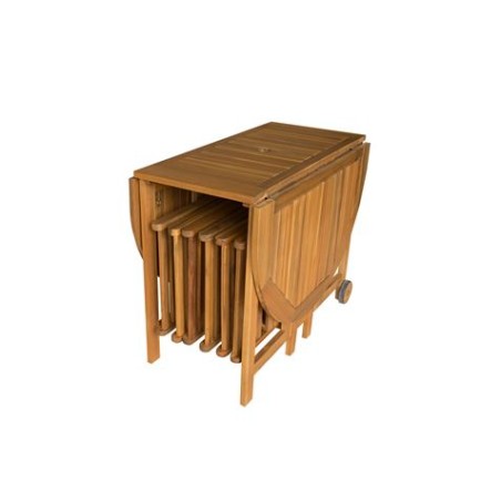 CONJUNTO MESA TRANSFORMABLE + 6 SILLAS MADERA ACACIA NATURAL