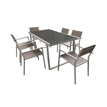 CONJUNTO ALUMINIO MESA EXTERIOR + 6 SILLAS CON BRAZOS
