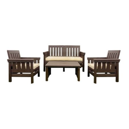 CONJUNTO DE JARDIN PALMA MARRON MESA + SOFÁ + 2 SILLAS RATAN