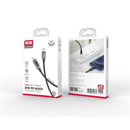 CABLE NBQ203A LIGHTNING A TIPO C 20W | DISPLAY LED NEGRO XO