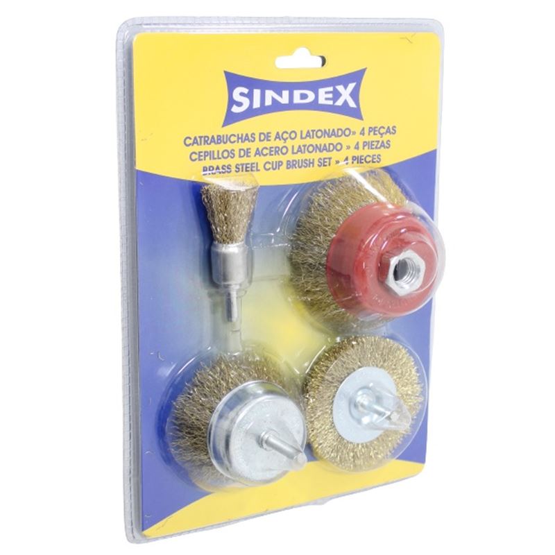 JUEGO 4 CEPILLOS ACERO LATONADO SINDEX - 85404