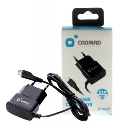 CARGADOR DE CORRIENTE MICRO USB 2.1A NEGRO CROMAD