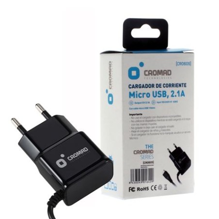 CARGADOR DE CORRIENTE MICRO USB 2.1A NEGRO CROMAD