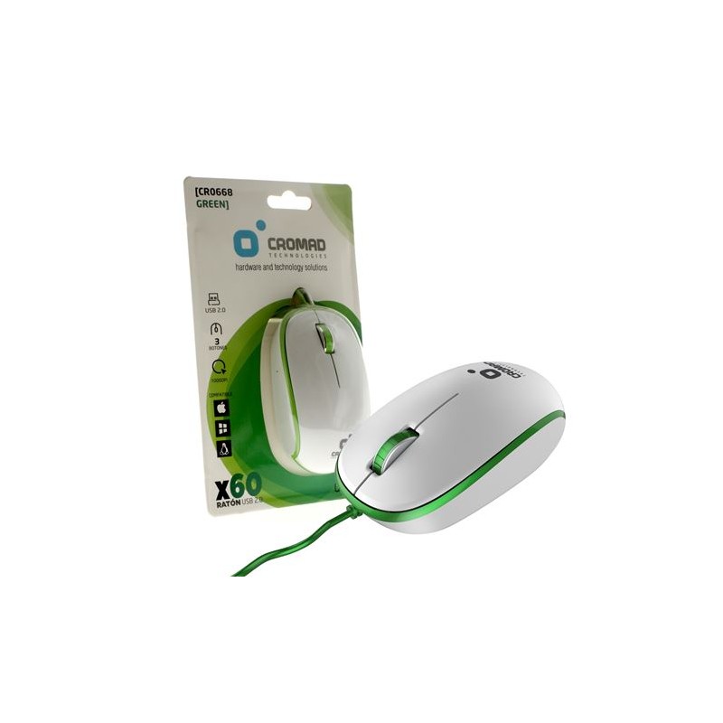 RATÓN X60 USB BLANCO/VERDE CROMAD