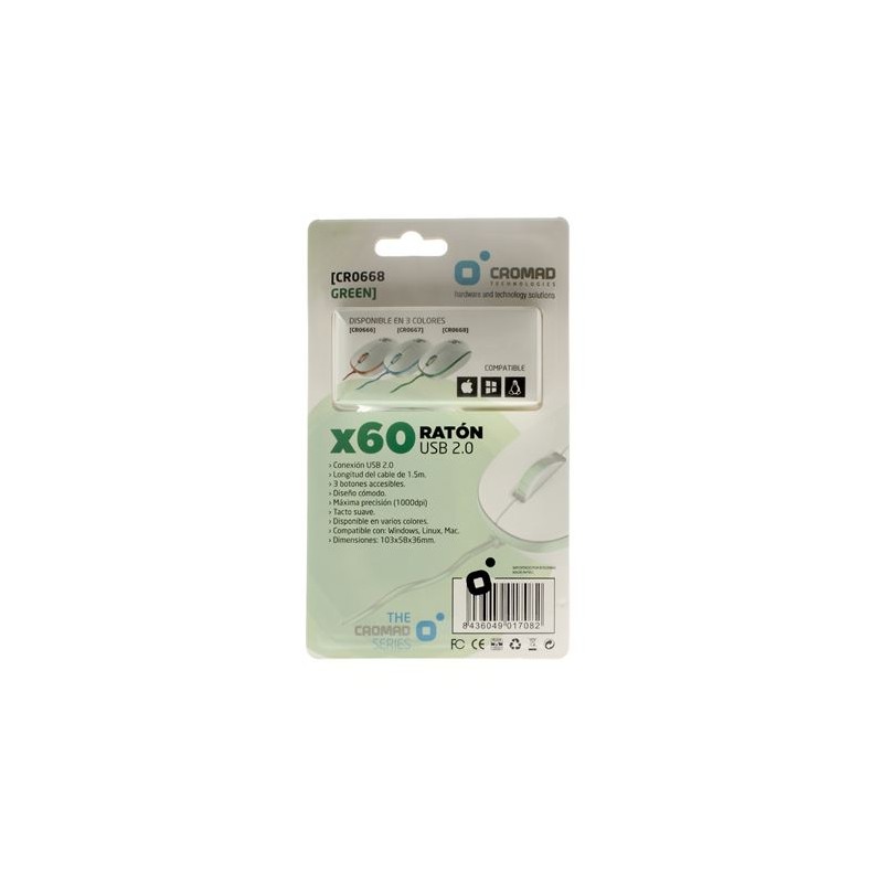 RATÓN X60 USB BLANCO/VERDE CROMAD
