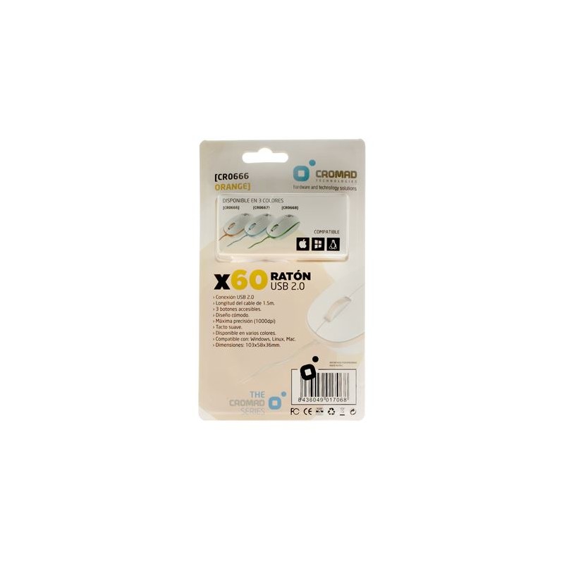 RATÓN X60 USB BLANCO/NARANJA CROMAD