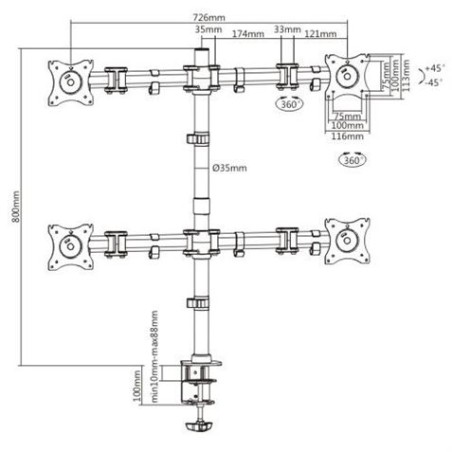 SOPORTE DE MESA PARA 4 MONITORES 13"-23" CROMAD