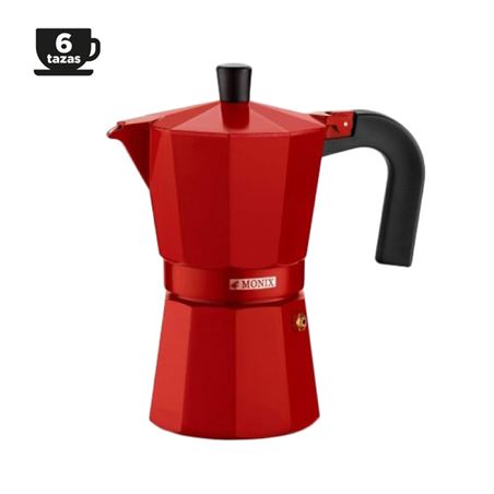 CAFETERA ITALIANA ALUMINIO 6 TAZAS VITRO ROJA MONIX - M281706
