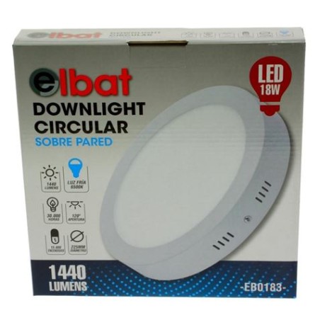 DOWNLIGHT CIRCULAR SOBRE PARED LED 18W LUZ FRIA ELBAT