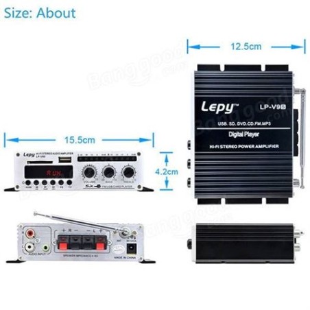 AMPLIFICADOR DIGITAL ESTÉREO HI-FI PORTÁTIL CON USB/SD/FM/MP3 LEPY