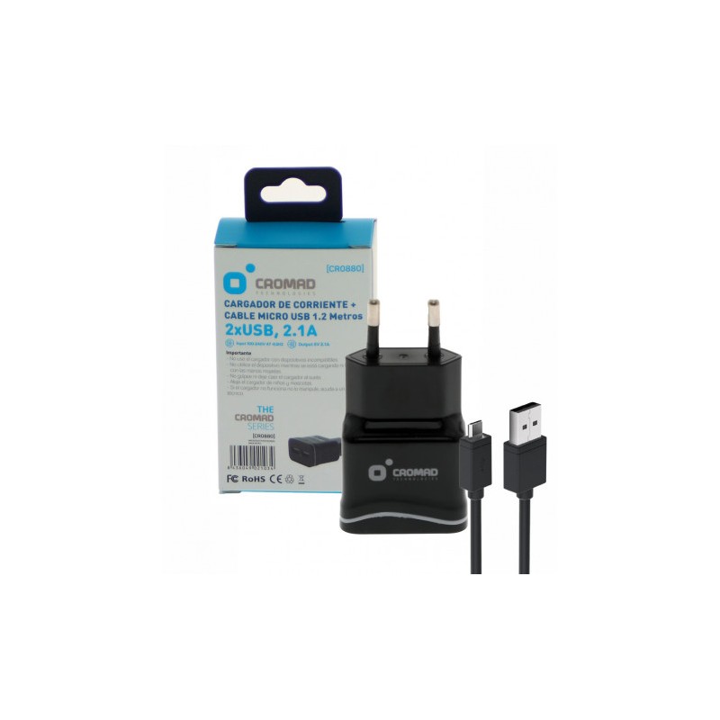 PACK CARGADOR CORRIENTE 2.1A + CABLE...