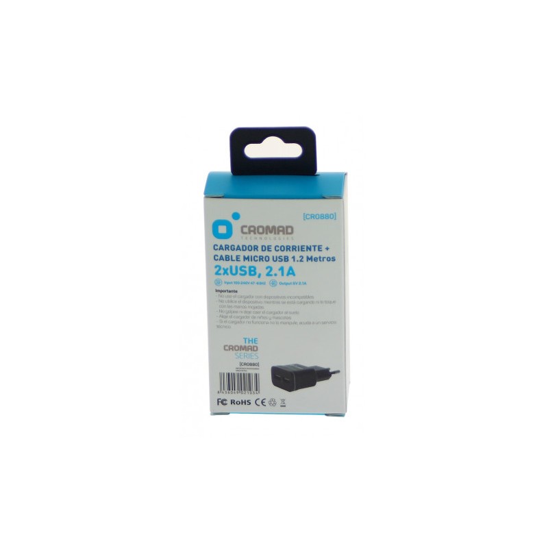 PACK CARGADOR CORRIENTE 2.1A + CABLE...