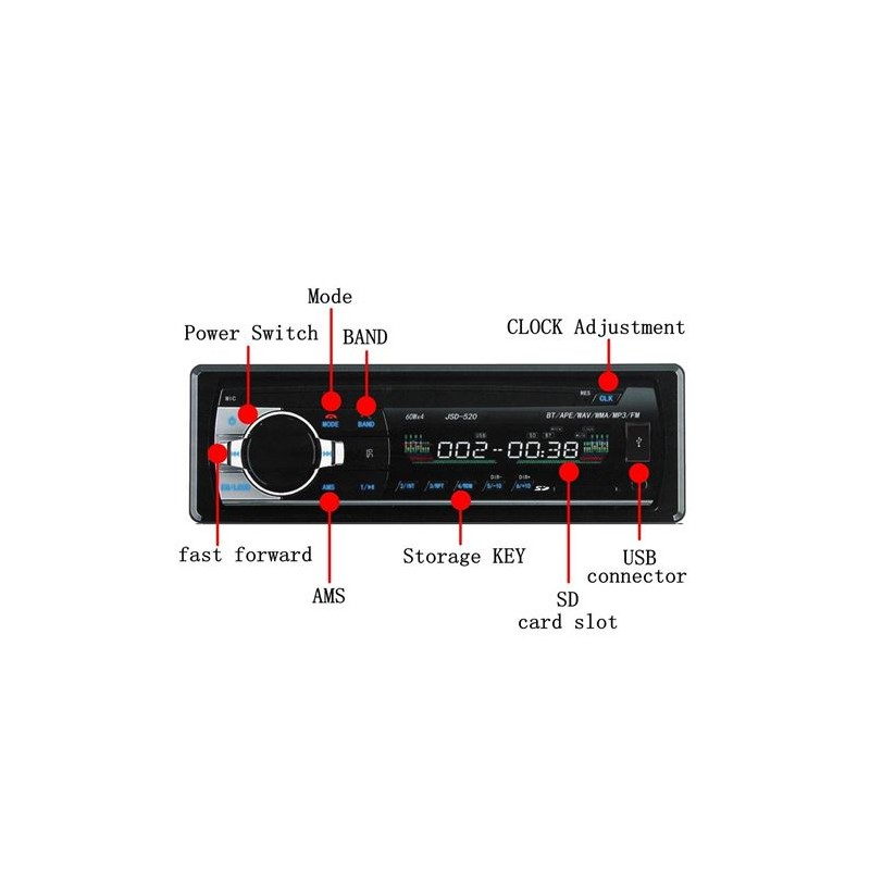 RADIO FM MP3 BLUETOOTH USB 60W COCHE