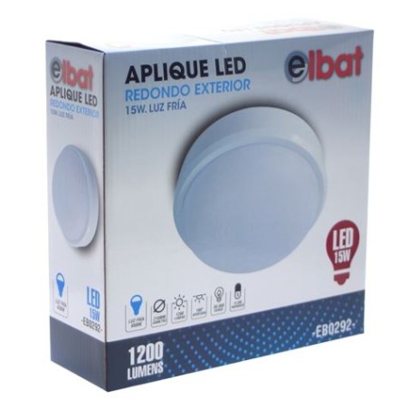 APLIQUE LED REDONDO EXTERIOR 15W LUZ FRIA ELBAT