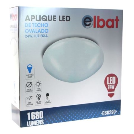 APLIQUE LED TECHO OVALADO 24W LUZ FRIA ELBAT