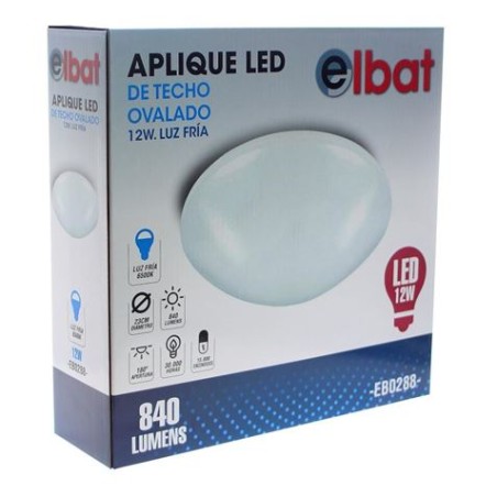 APLIQUE LED TECHO OVALADO 12W LUZ FRIA ELBAT