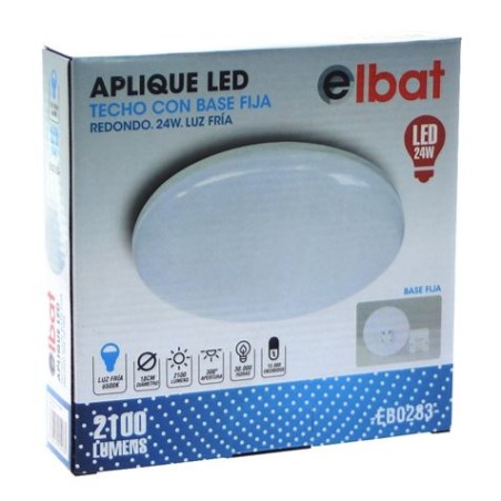 APLIQUE LED TECHO CON BASE FIJA REDONDO 24W LUZ FRIA ELBAT