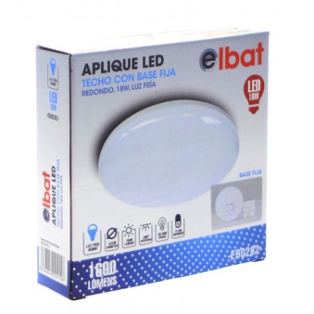 APLIQUE LED TECHO CON BASE FIJA REDONDO 18W LUZ FRIA ELBAT