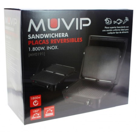 SANDWICHERA INOX 1800W 180º PLACAS REVERSIBLES MUVIP