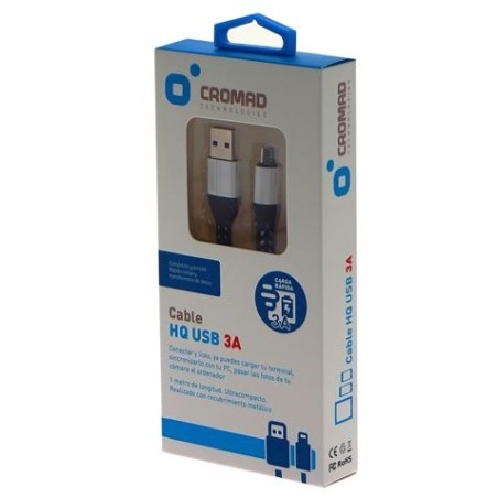 CABLE HQ USB A MICRO USB 1 METRO 3A PLATA CROMAD