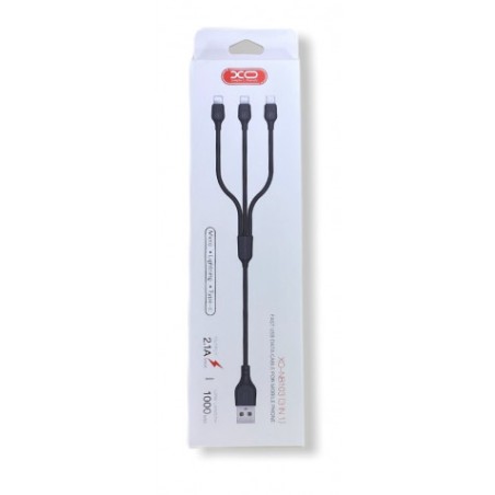 CABLE NB103 CARGA RAPIDA 3 EN 1 | MICRO + TIPO C + LIGHTNING A USB | BLANCO