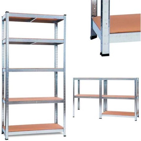 ESTANTERIA MODULAR GALVANIZADA CON 5 BALDAS AJUSTABLES 180X90X40CM