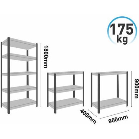ESTANTERIA MODULAR GALVANIZADA CON 5 BALDAS AJUSTABLES 180X90X40CM
