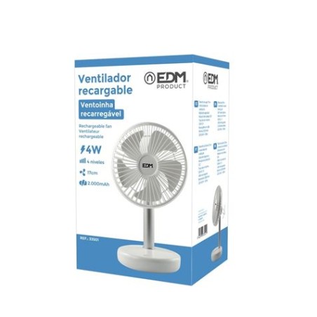 VENTILADOR SOBREMESA RECARGABLE BLANCO 5W | ASPAS 17CM EDM