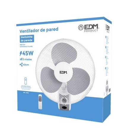 VENTILADOR PARED BLANCO 45W Ø ASPAS 40 CM | MANDO A DISTANCIA EDM