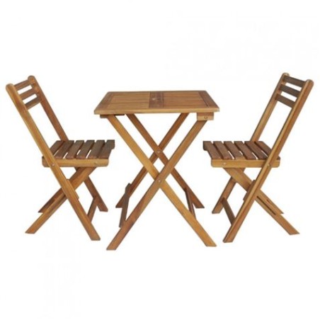 CONJUNTO DE JARDIN PLEGABLE MESA CUADRADA Y 2 SILLAS ECO MADERA DE ACACIA
