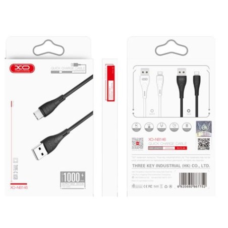 CABLE NB146 CARGA RAPIDA SILICONA USB - TIPO C | 2.4A | 1 MTR | NEGRO XO
