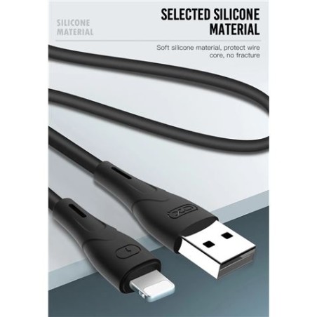 CABLE NB146 CARGA RAPIDA SILICONA USB - LIGHTNING | 2.4A | 1 MTR | NEGRO XO