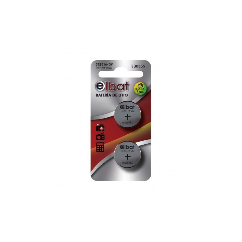 PACK 2 PCS PILAS LITIO CR2016 ELBAT