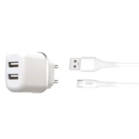 PACK CARGADOR CORRIENTE L69 2.4A + CABLE TIPO C BLANCO XO