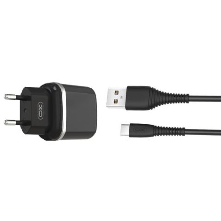 PACK CARGADOR CORRIENTE L69 2.4A + CABLE TIPO C NEGRO XO