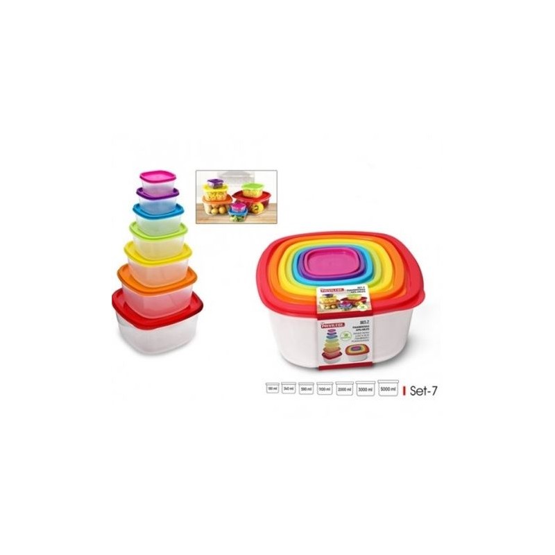 SET DE 7 TUPPERS CUADRADOS APILABLES...