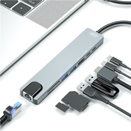 ADAPTADOR TIPO C - HDMI, 2 X USB 3.0, RJ45, LECTOR TARJETAS, 2 X TIPO C XO - XOHUB003-3