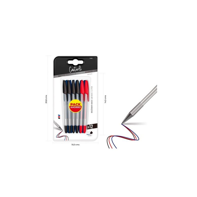 PACK 12 BOLIGRAFOS BASIC 1MM NEGRO,...