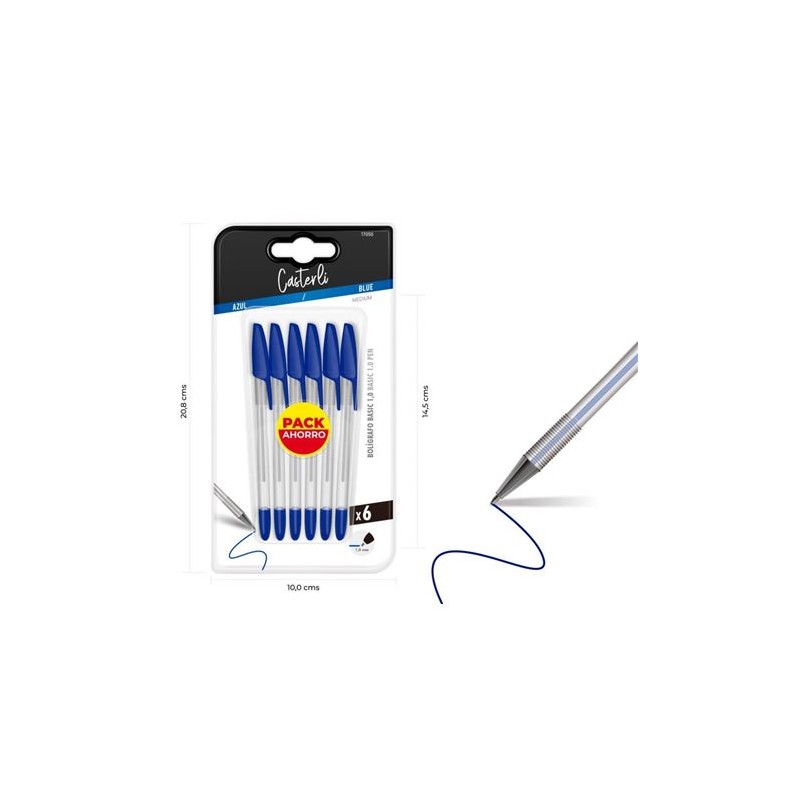 PACK 6 BOLIGRAFOS BASIC 1MM AZUL...