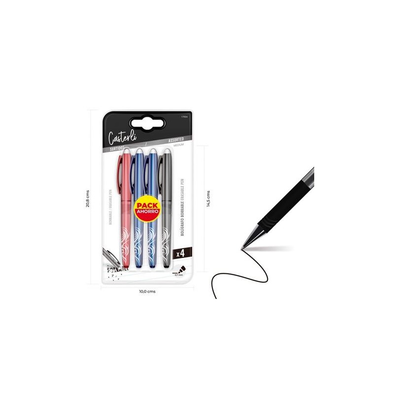 PACK 4 BOLIGRAFOS BORRABLES 0.7MM...