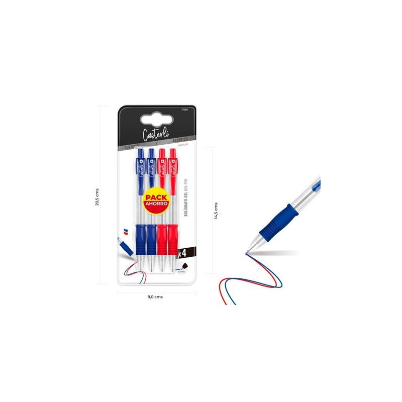 PACK 4 BOLÍGRAFOS GEL 0.7MM AZUL,ROJO...