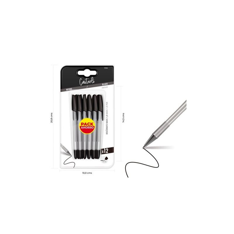 PACK 12 BOLIGRAFOS BASIC 1MM NEGRO...