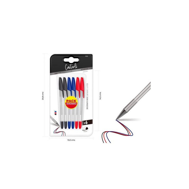 PACK 6 BOLIGRAFOS BASIC 1MM AZUL,...
