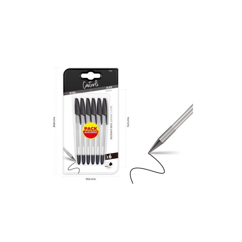 PACK 6 BOLIGRAFOS BASIC 1MM NEGROS...