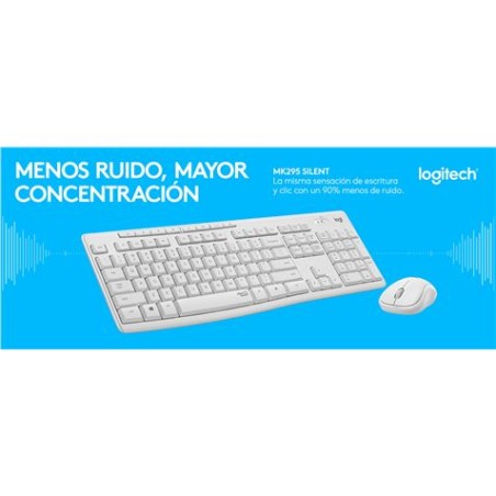 KIT TECLADO Y RATON WIRELESS SILENT TOUCH MK295 LOGITECH BLANCO